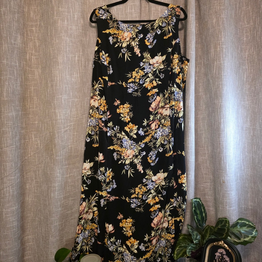Danny & Nicole Floral Sleeveless Maxi Dress Black Yellow Lavender Plus Size 20W